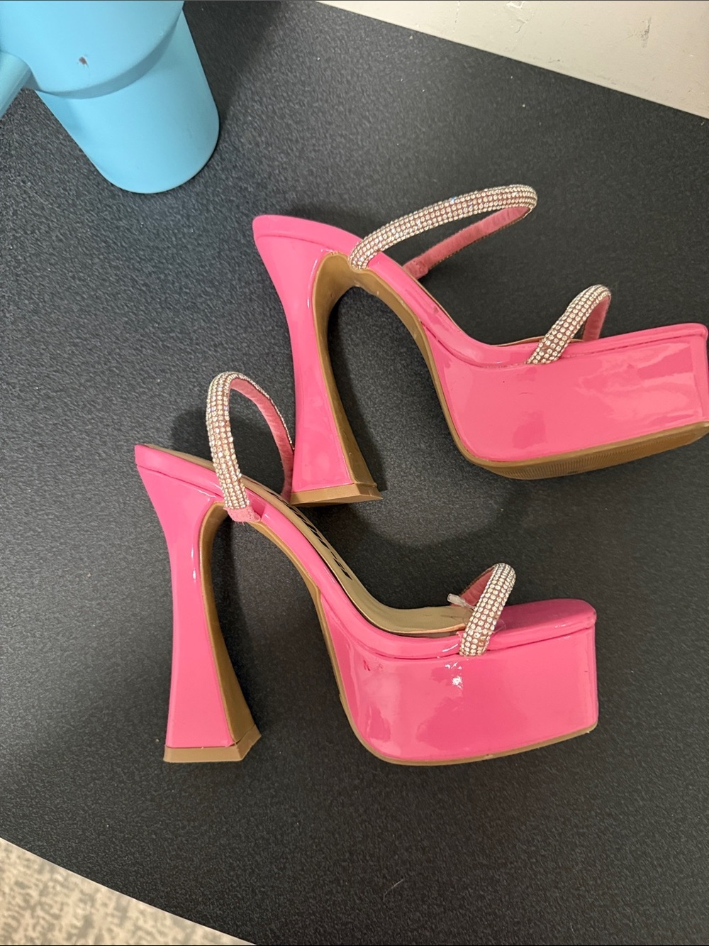 Unbranded Pink Rhinestone Strap Block Heel Sandals - Picture 3 of 5